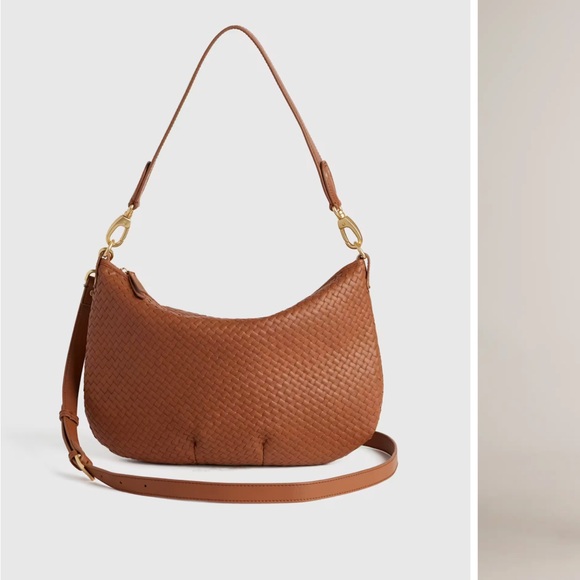 Quince Italian Leather Convertible Crescent Handwoven Shoulder Bag cognac - Picture 2 of 10